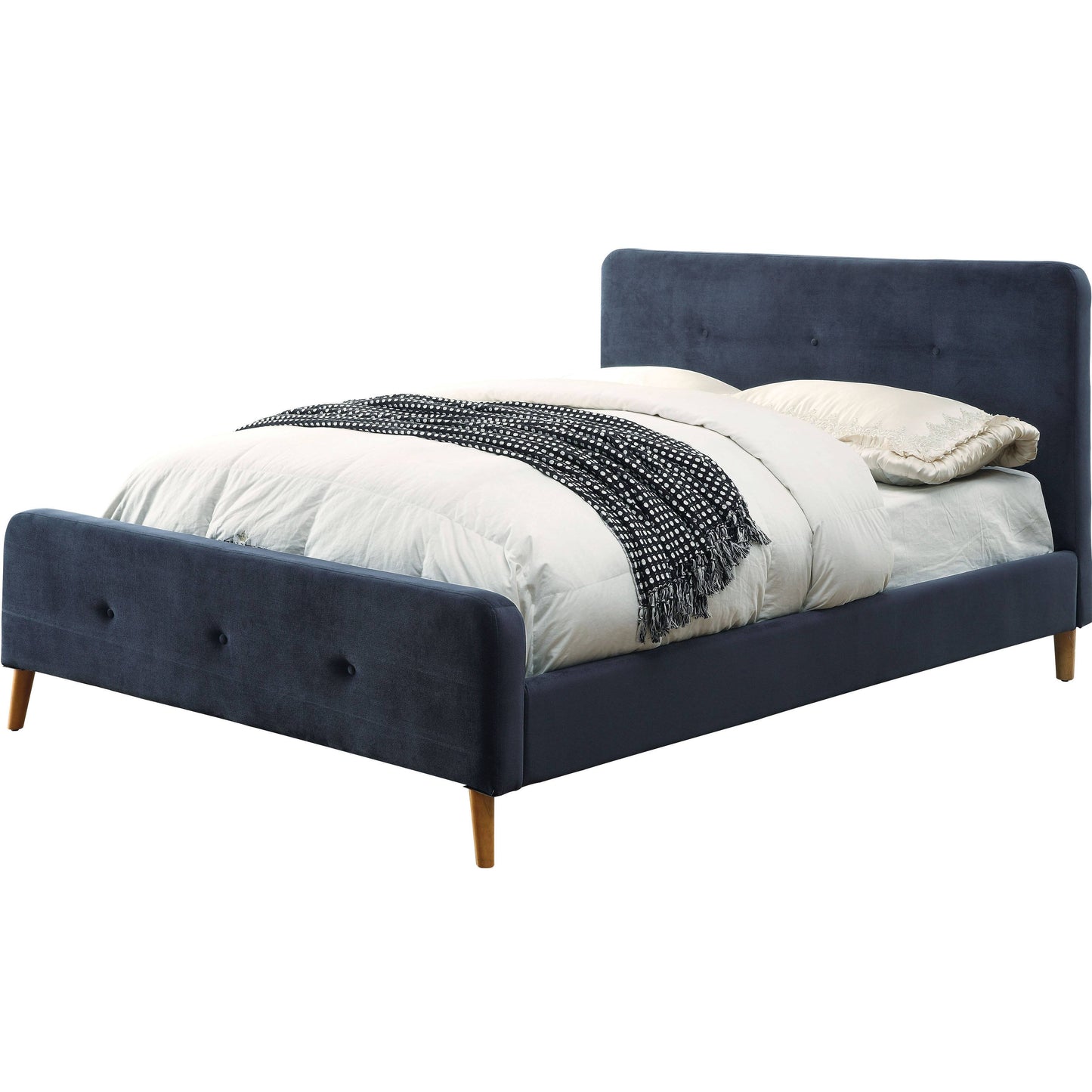 Neva Mid-Century Modern Tufted Full Platform Bed in Navy