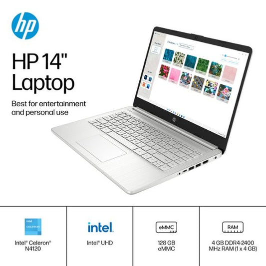 HP - 14" Laptop - Intel Celeron - 4GB Memory - 128GB eMMC - Natural Silver