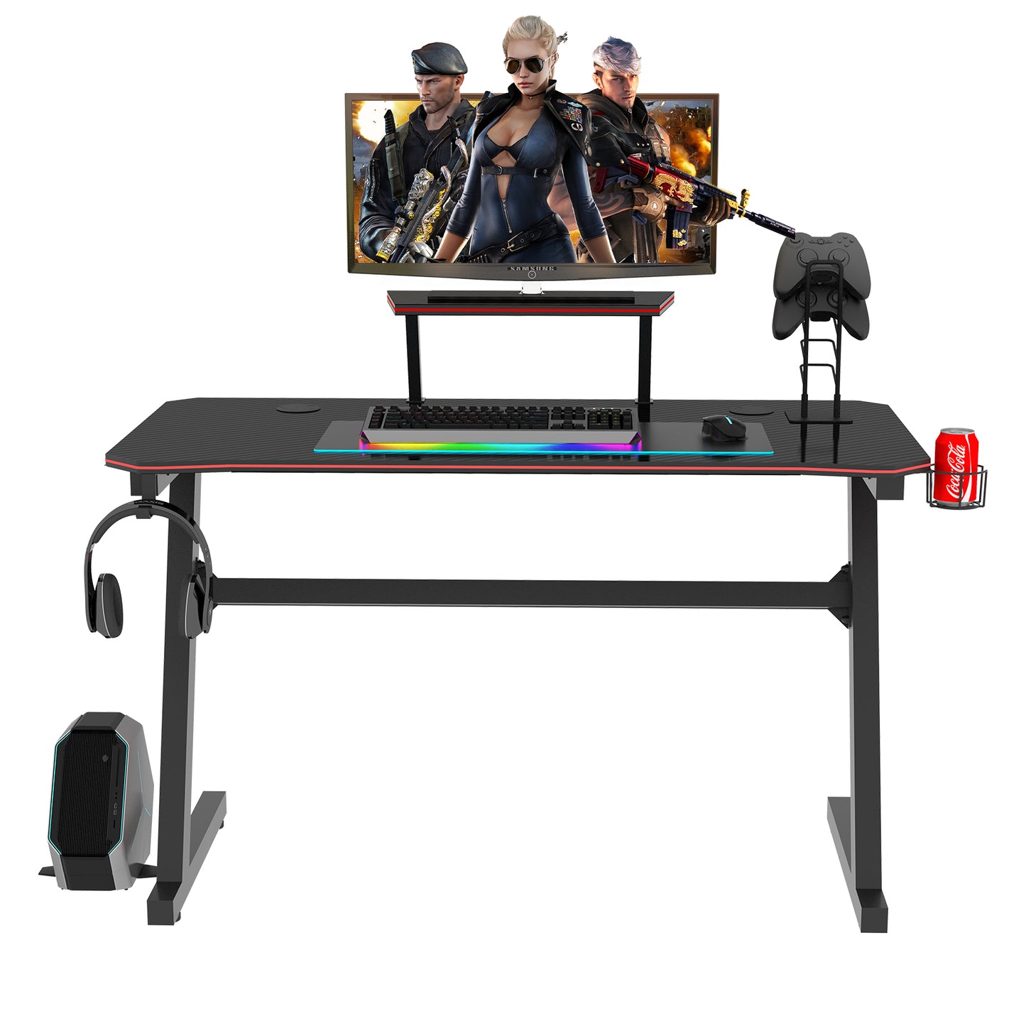Hot Gaming Table Z Shape Black MDF Gaming Desk with PC Holder