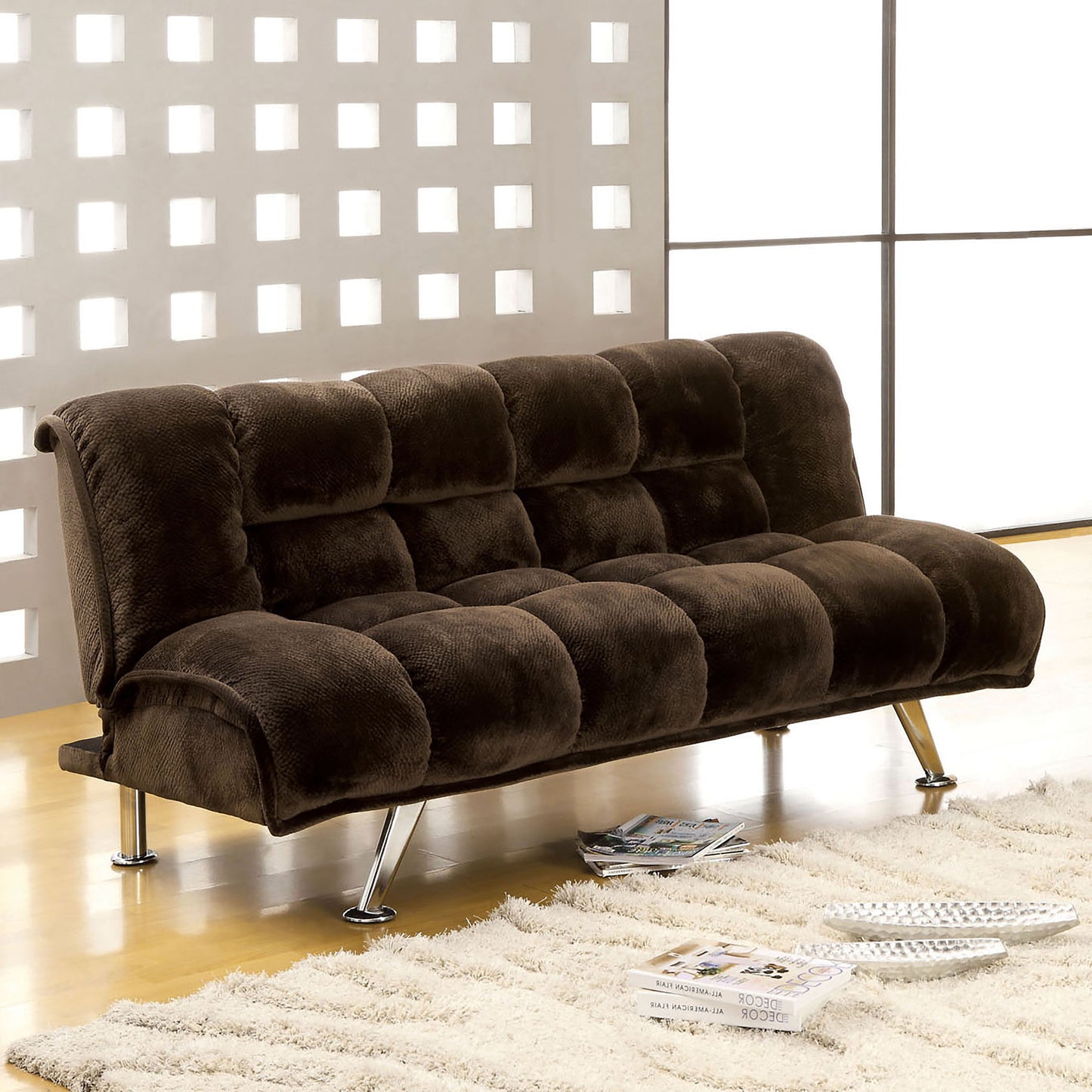 Marbell Contemporary Upholstered Futon in Dark Brown