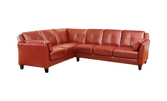Noah Contemporary Faux Leather L-Shape Sectional in Mahogany Red